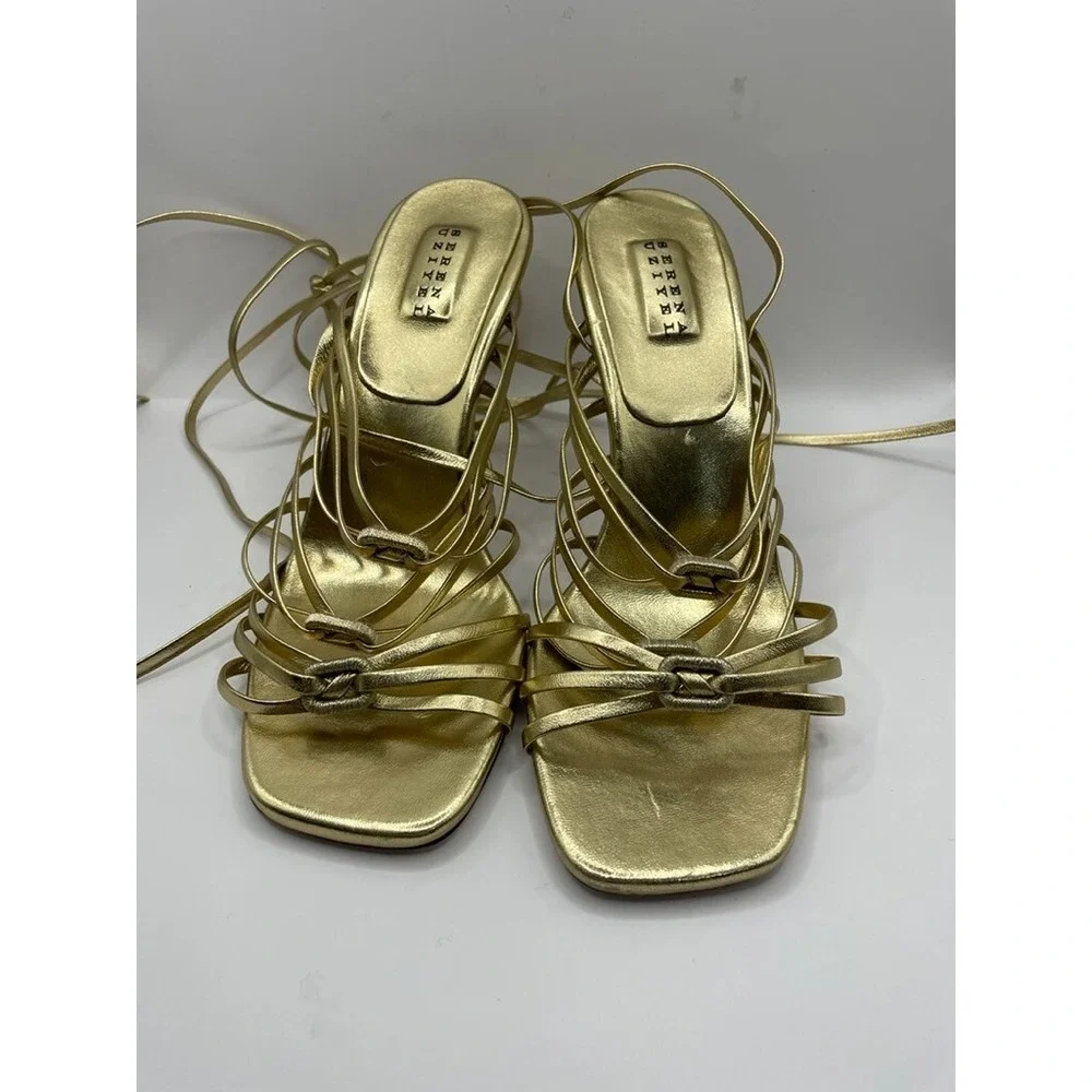 Serena Uziyel Catena Notte Metallic Gold Leather Lace Up Sandals Size EU 39 NWOB